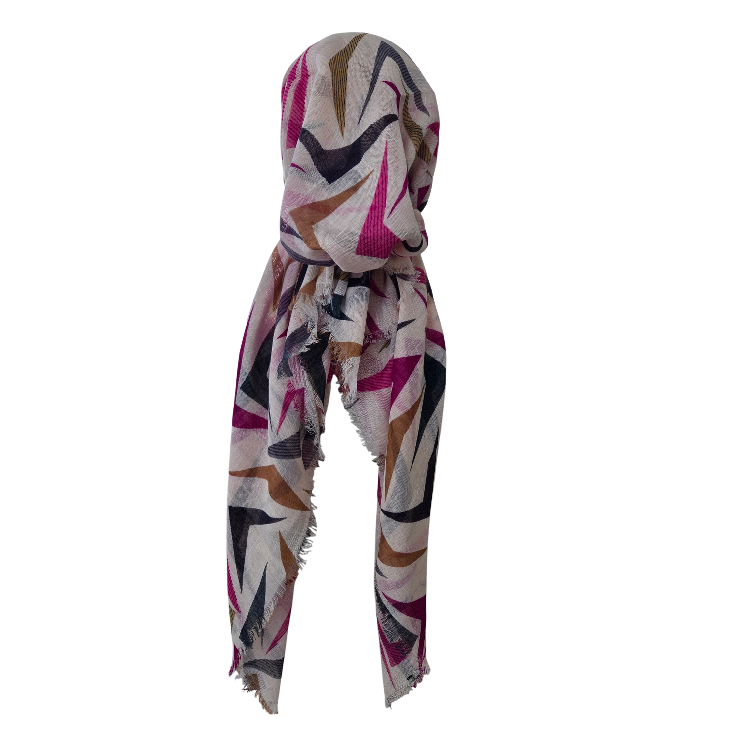 Cream - geometric breeze -  soft fringes pretied tichel