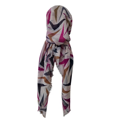 Cream - geometric breeze -  soft fringes pretied tichel