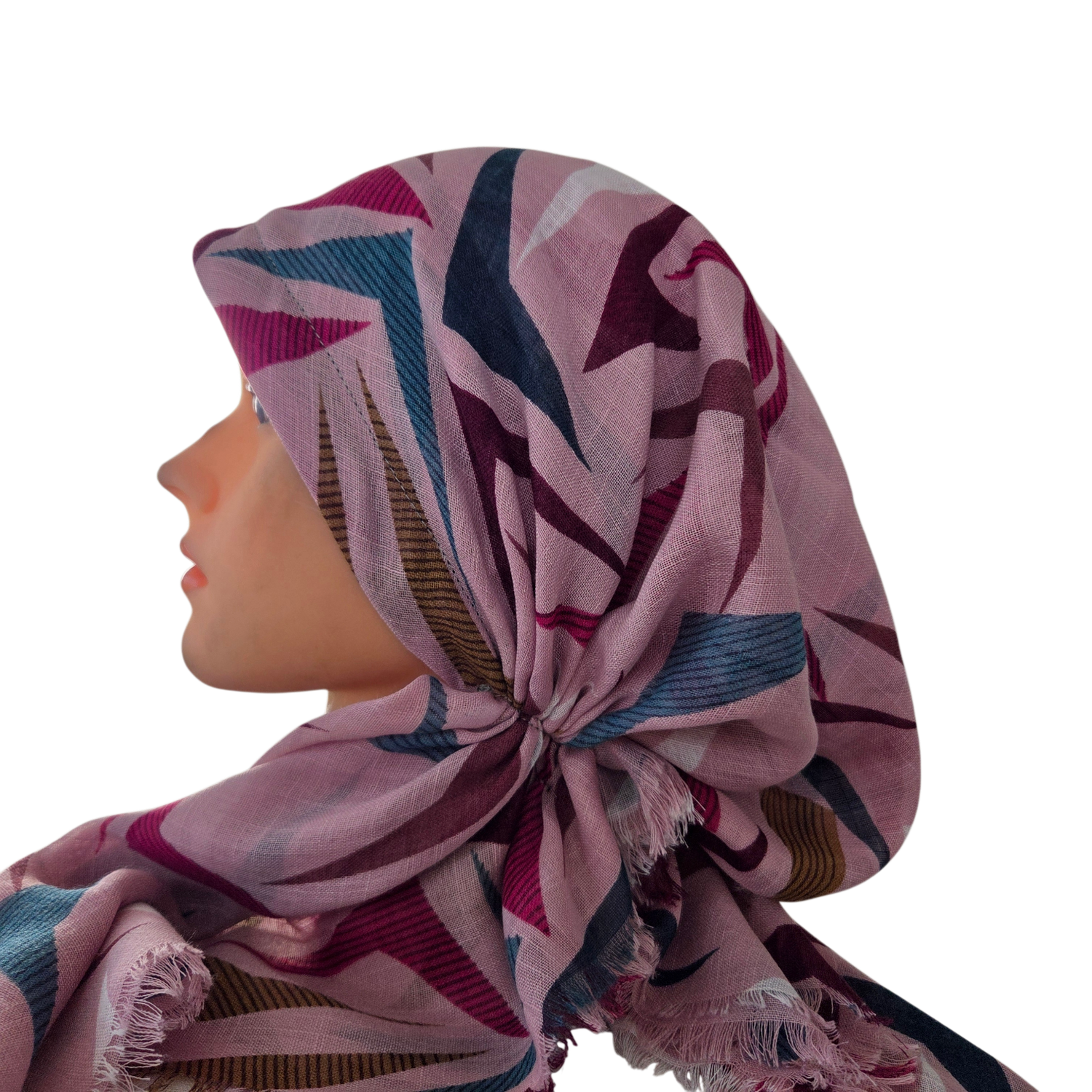 Light pink/blush - geometric breeze -  soft fringes pretied tichel