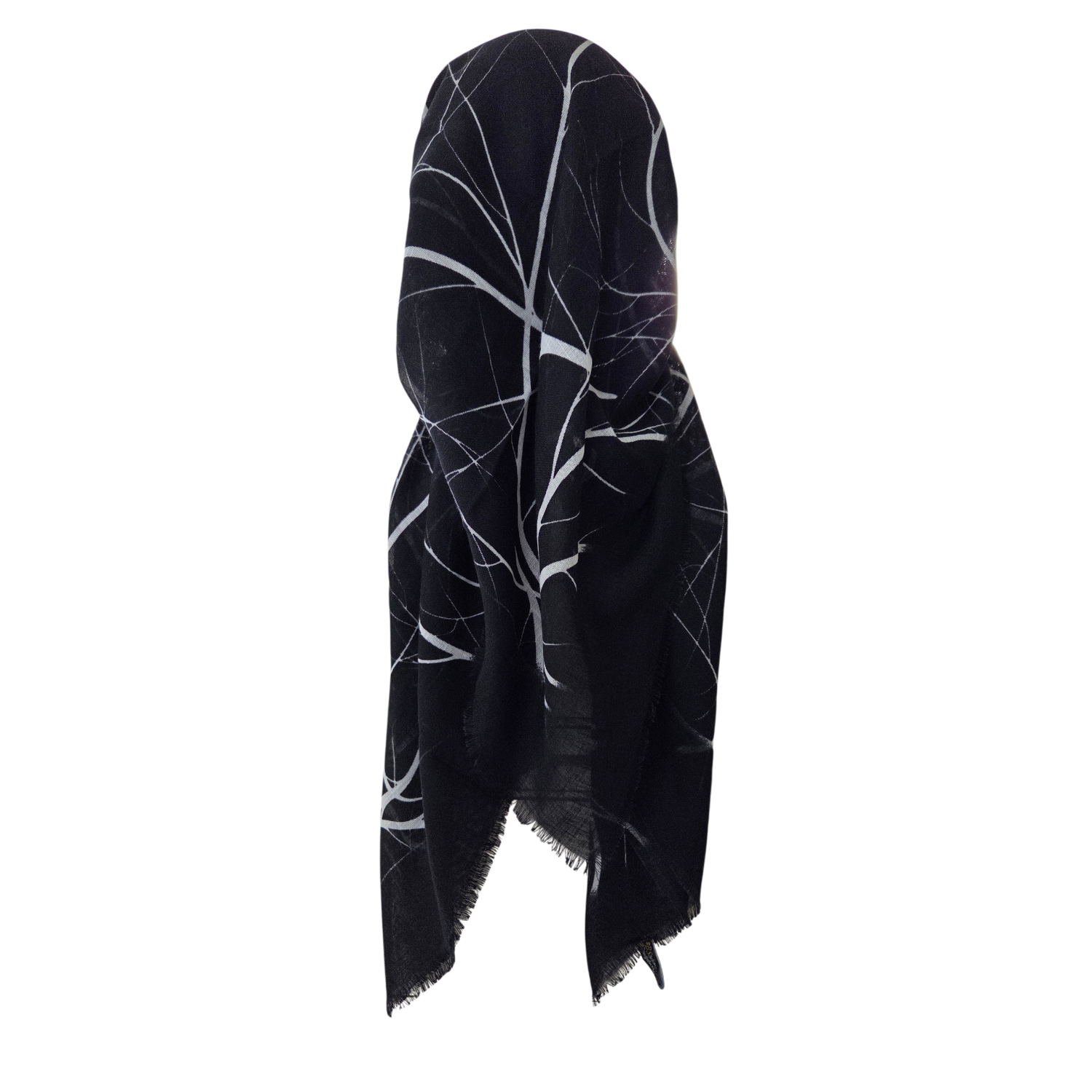 Black &amp; White - Streaks - long kerchief back - soft fringes pretied tichel (BBS) w/band sewn in