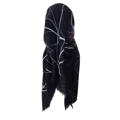 Black &amp; White - Streaks - long kerchief back - soft fringes pretied tichel (BBS) w/band sewn in