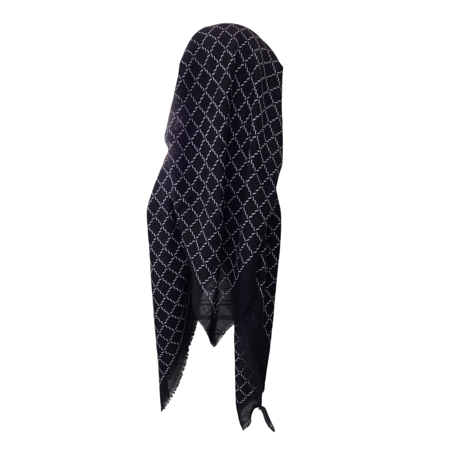 Black &amp; White - Braided - long kerchief back - soft fringes pretied tichel (BBS) w/band sewn in