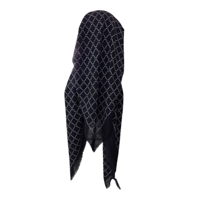 Black &amp; White - Braided - long kerchief back - soft fringes pretied tichel (BBS) w/band sewn in