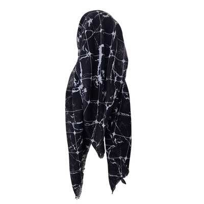Black &amp; White - Marbled - long kerchief back - soft fringes pretied tichel (BBS) w/band sewn in