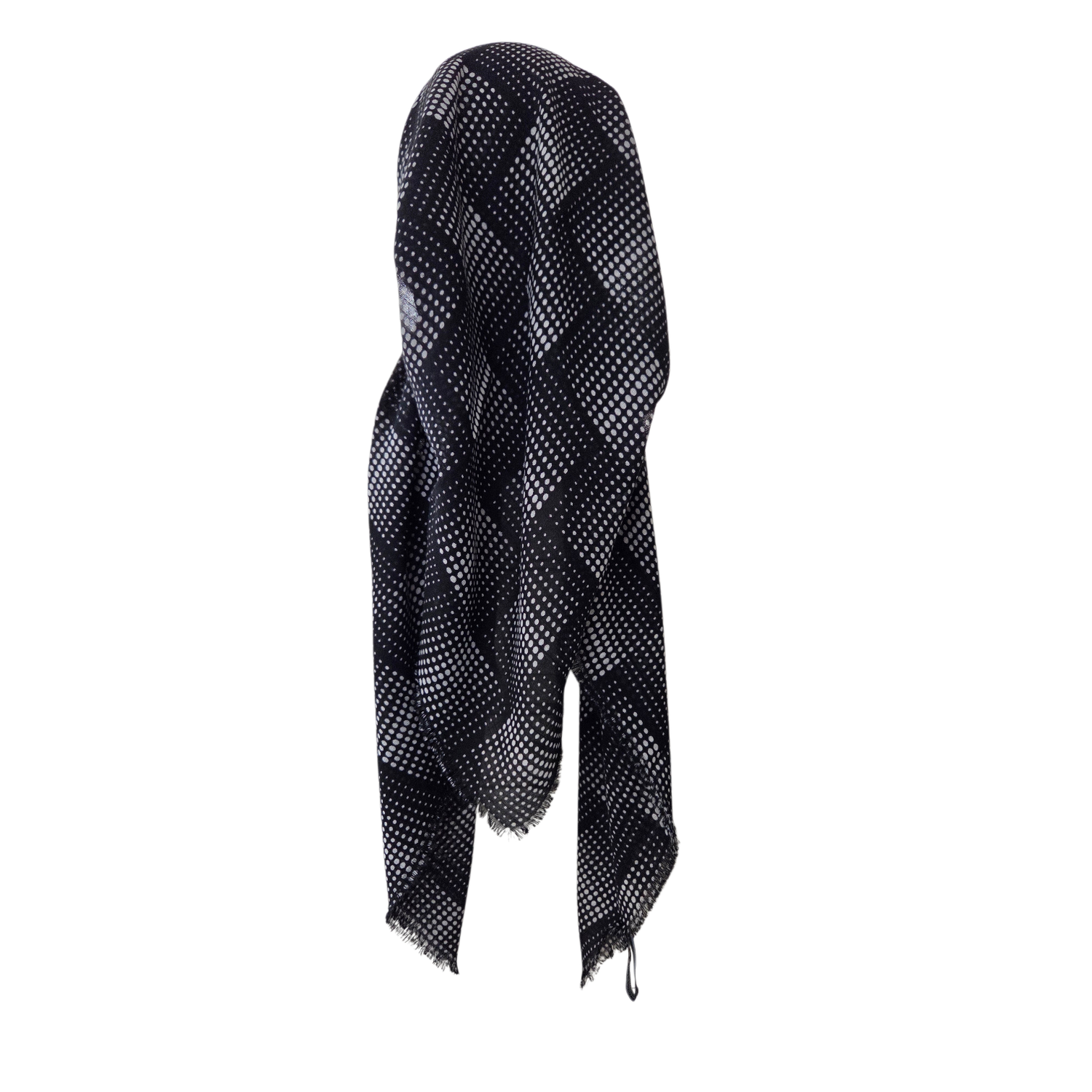 Black &amp; White - Dotted - long kerchief back - soft fringes pretied tichel (BBS) w/band sewn in