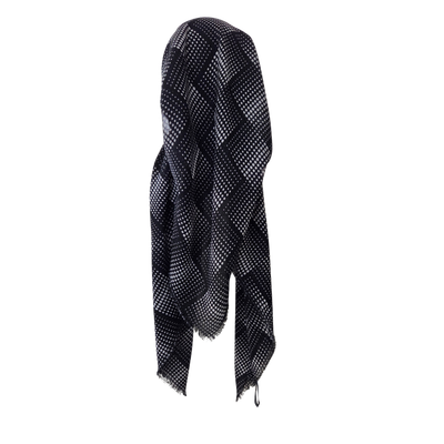 Black &amp; White - Dotted - long kerchief back - soft fringes pretied tichel (BBS) w/band sewn in