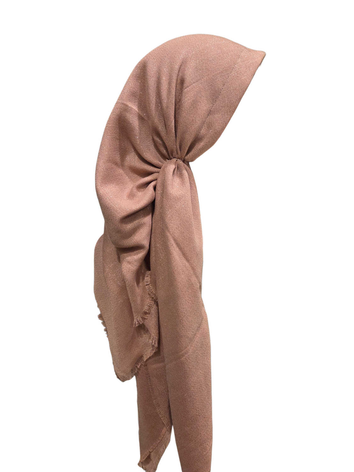 Dusty mauve - Glittery - long kerchief back - soft fringes pretied tichel (BBS) w/band sewn in