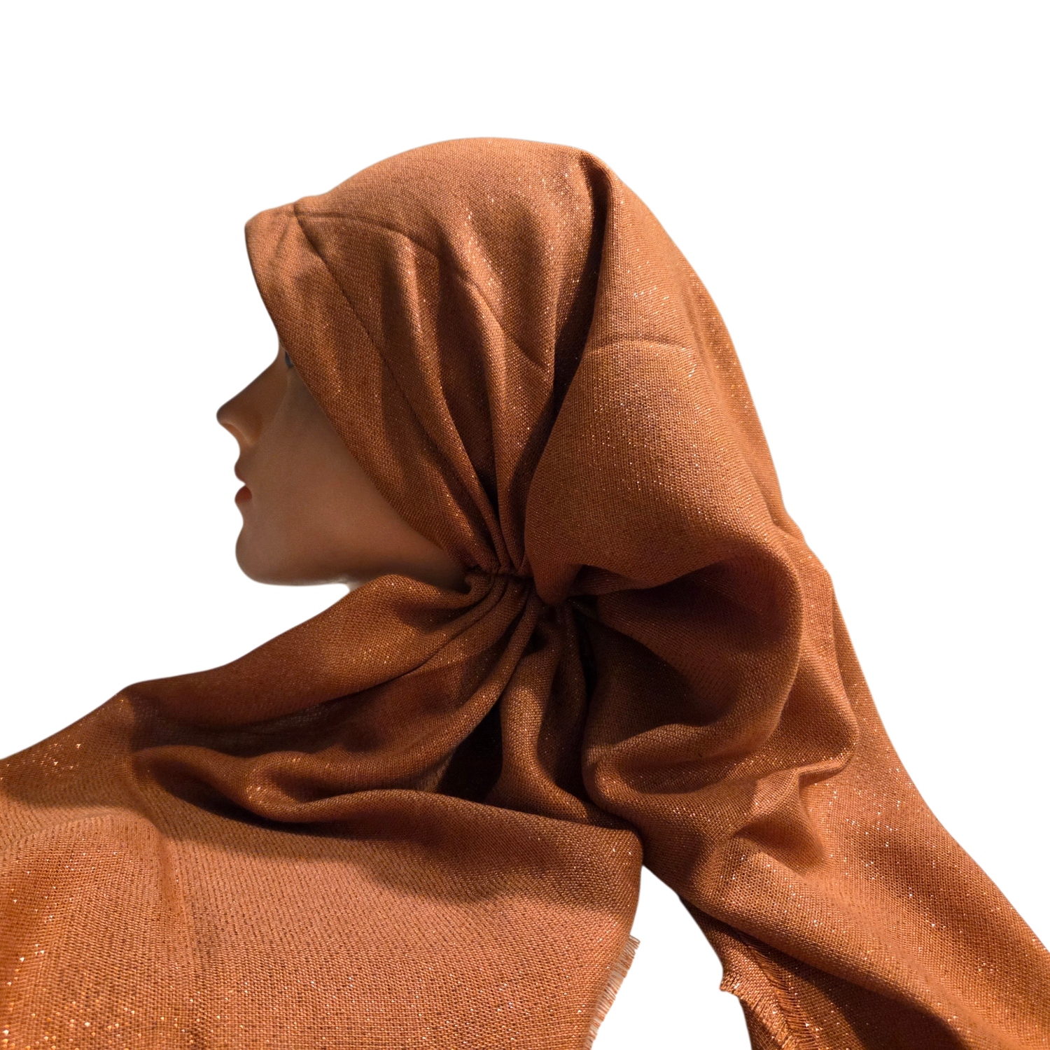 Spice - Glittery - long kerchief back - soft fringes pretied tichel (BBS) w/band sewn in