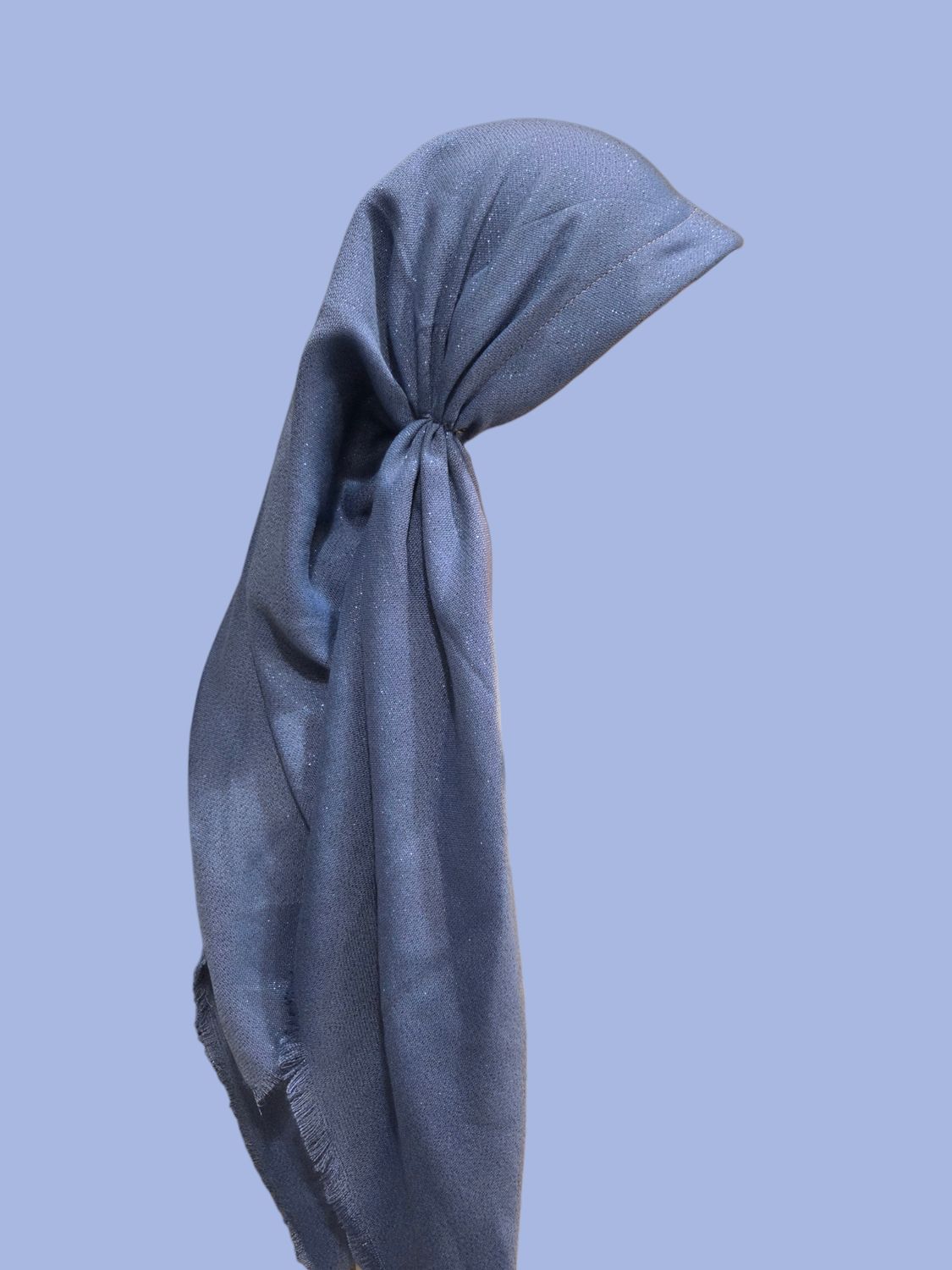 Light denim - Glittery - long kerchief back - soft fringes pretied tichel (BBS) w/band sewn in