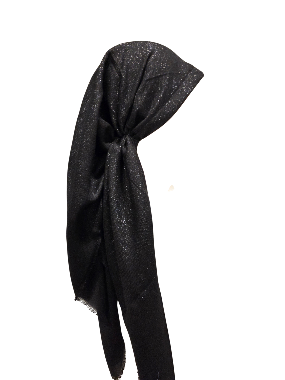 Black - Glittery - long kerchief back - soft fringes pretied tichel (BBS) w/band sewn in