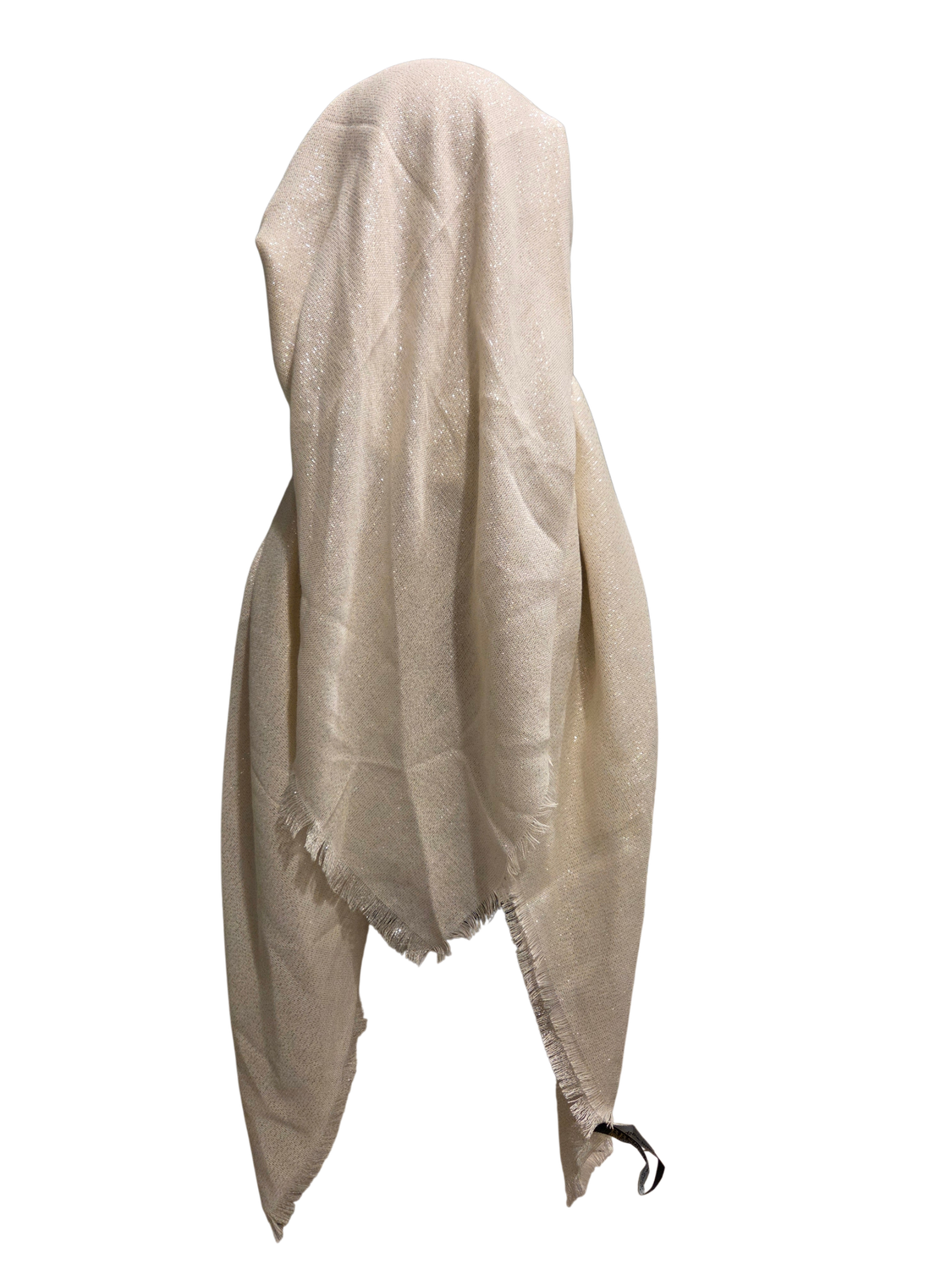 Cream- Glittery - long kerchief back - soft fringes pretied tichel (BBS) w/band sewn in