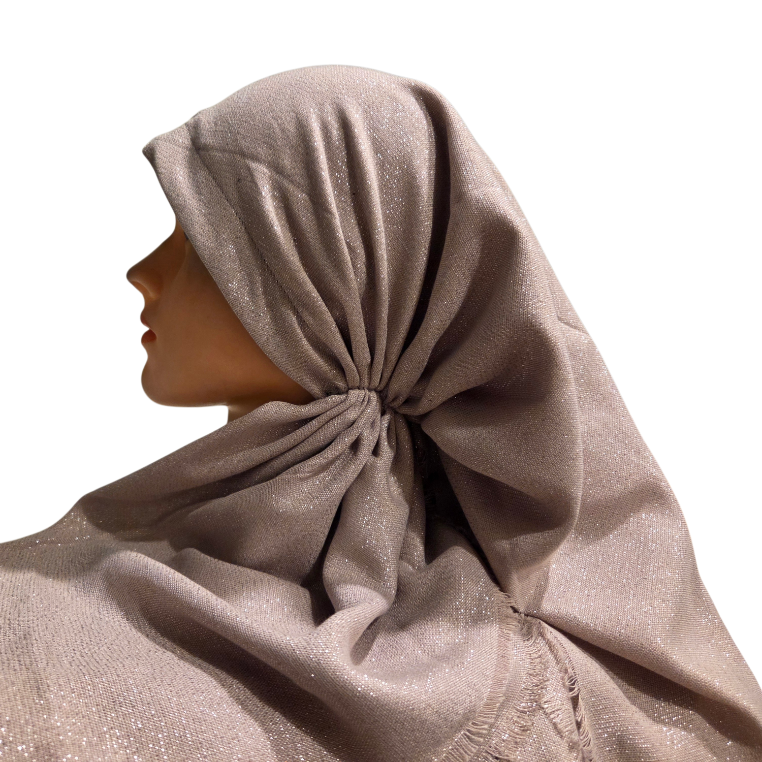 Lavender/gray - Glittery - long kerchief back - soft fringes pretied tichel (BBS) w/band sewn in