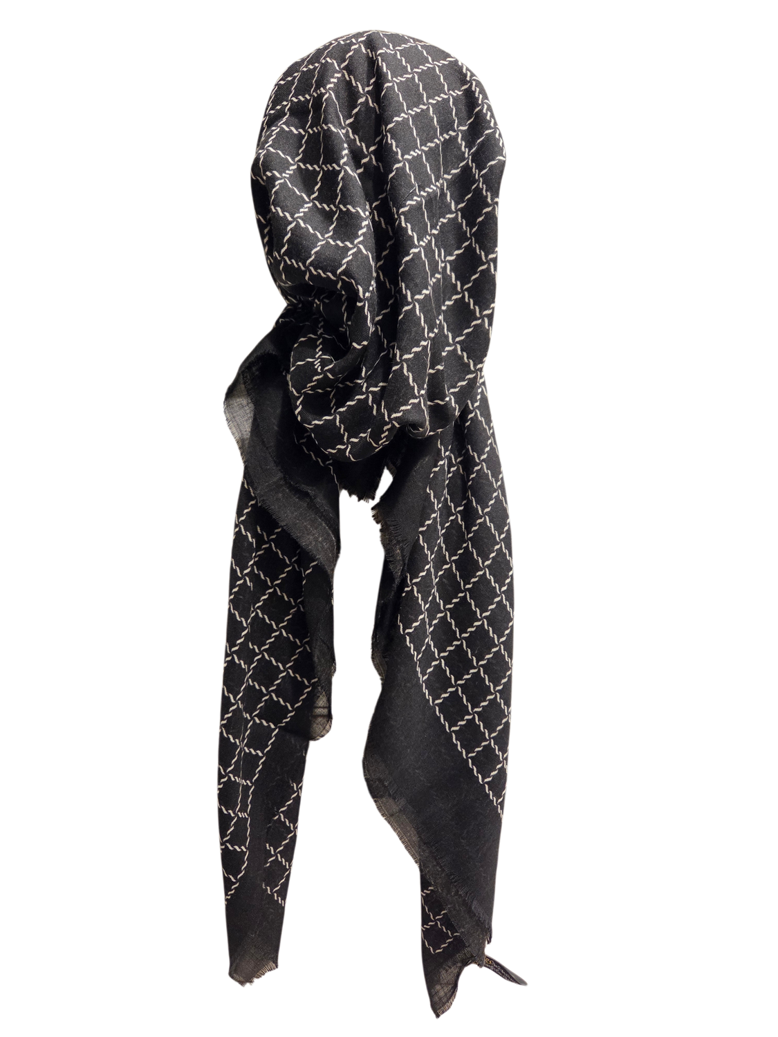 Black/White - soft fringes pretied tichel - braided squares 