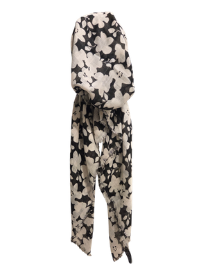 Black/White - soft fringes pretied tichel - white/black  floral