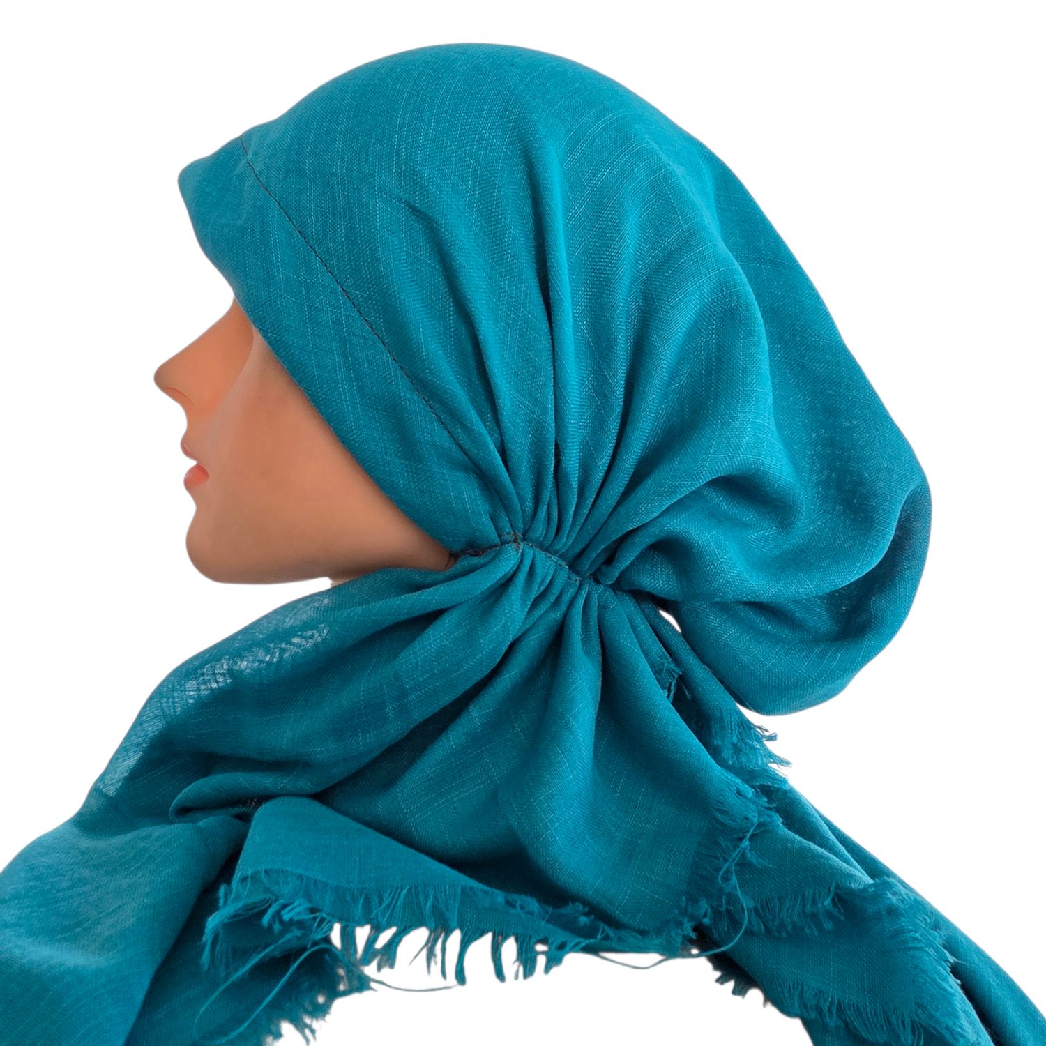 Turquoise solid  - soft fringes pretied tichel