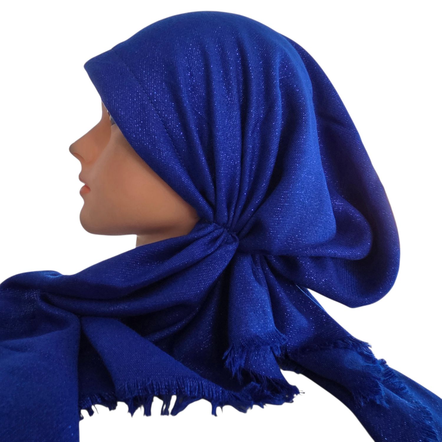 Royal blue w/ glitter - soft fringes pretied tichel