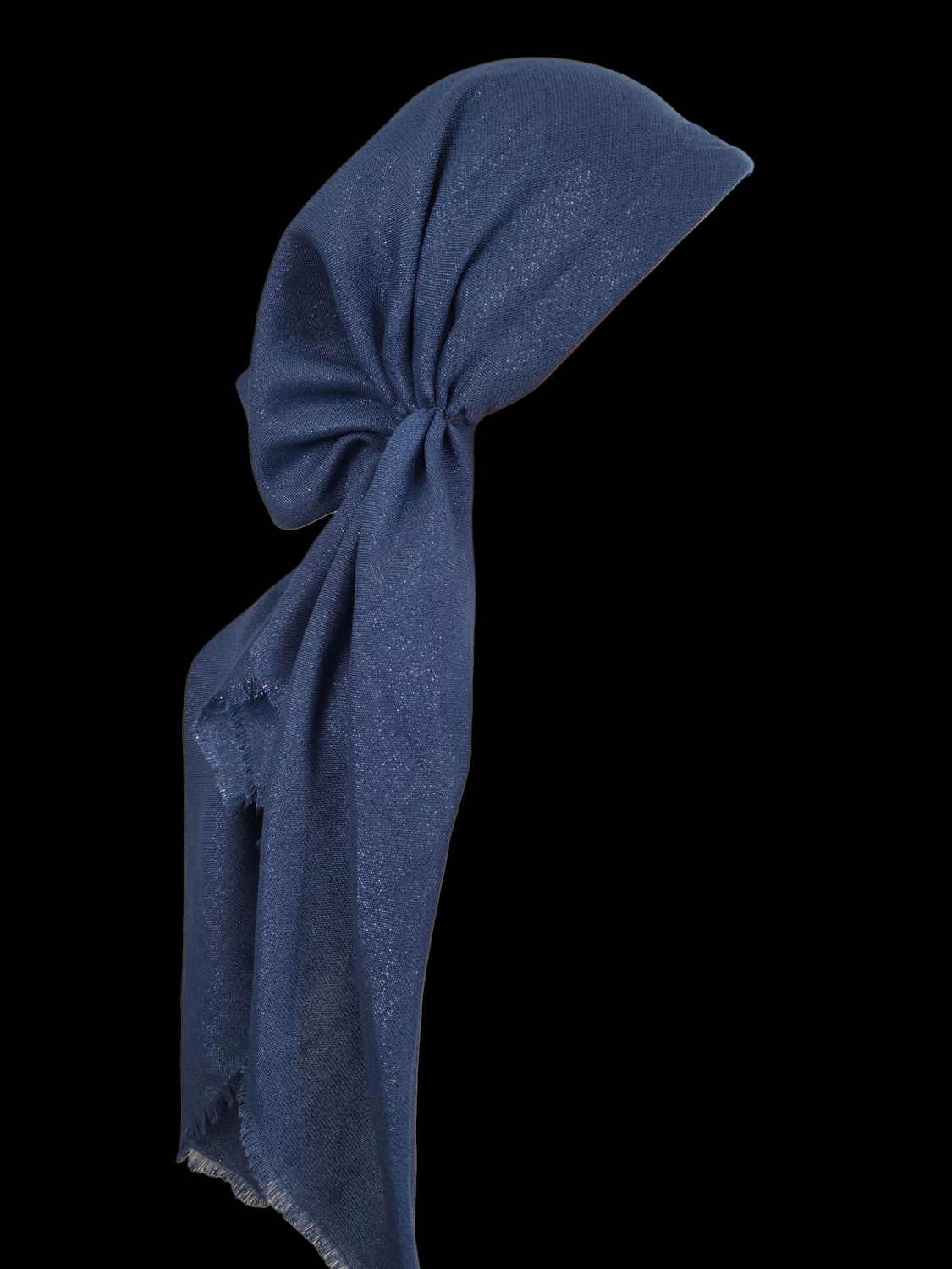 Light denim blue w/ glitter - soft fringes pretied tichel