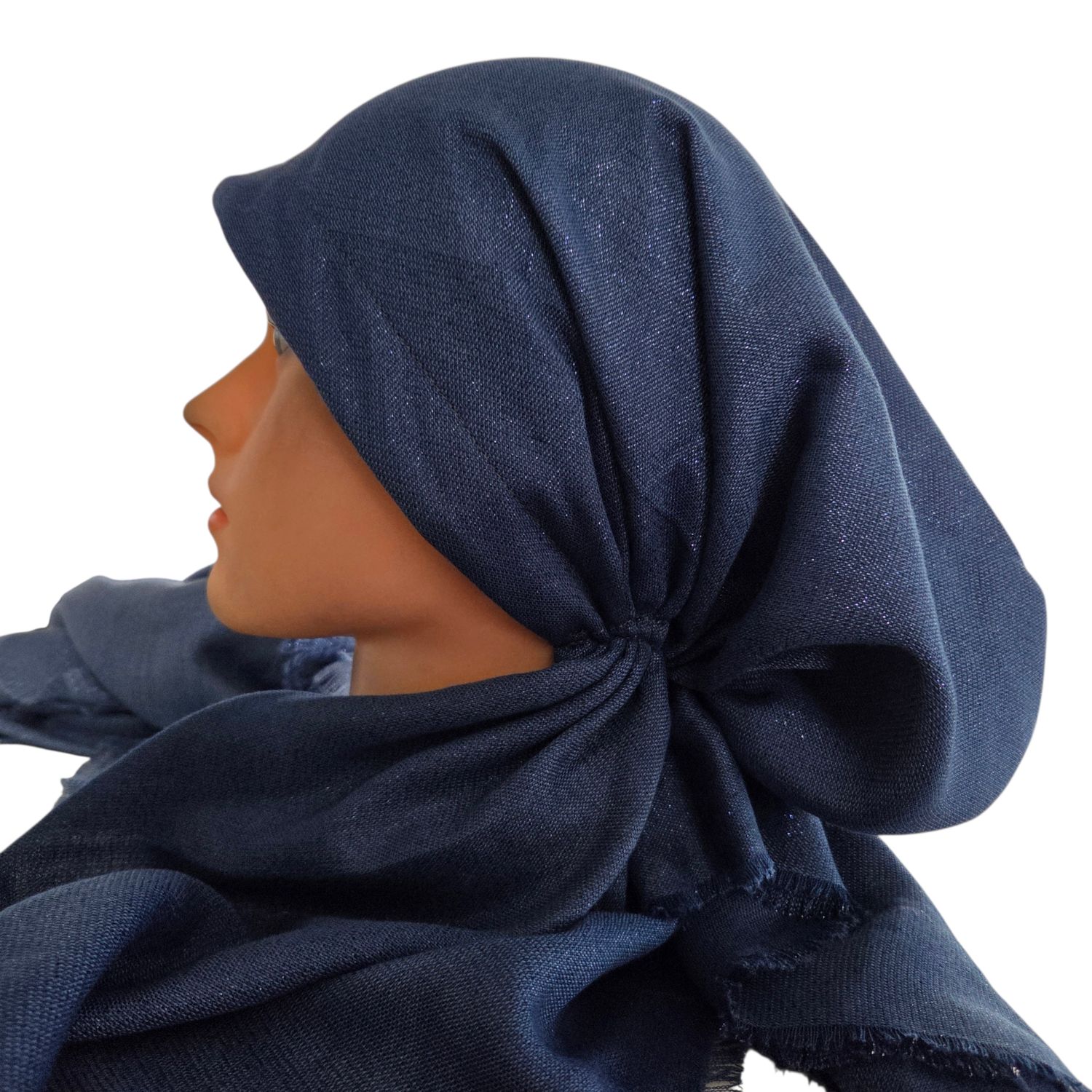 Deep teal blue w/ glitter - soft fringes pretied tichel