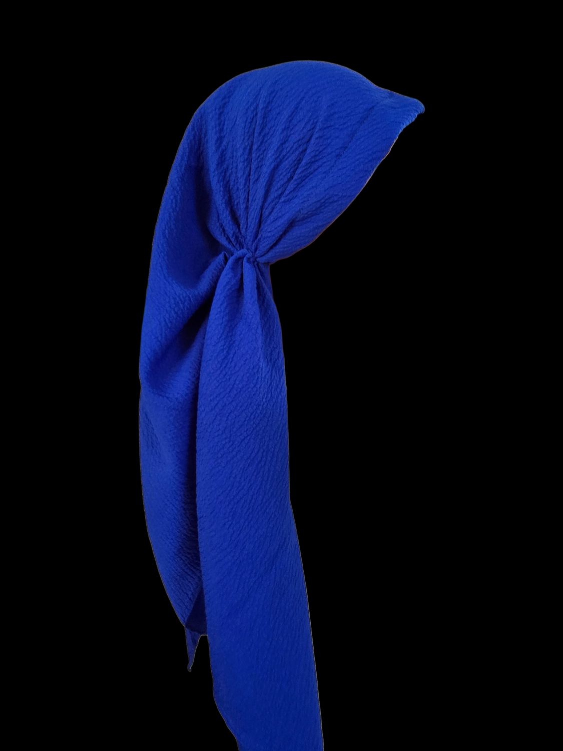 Royal blue - long kerchief back - textured pretied tichel (BBS) w/band sewn in