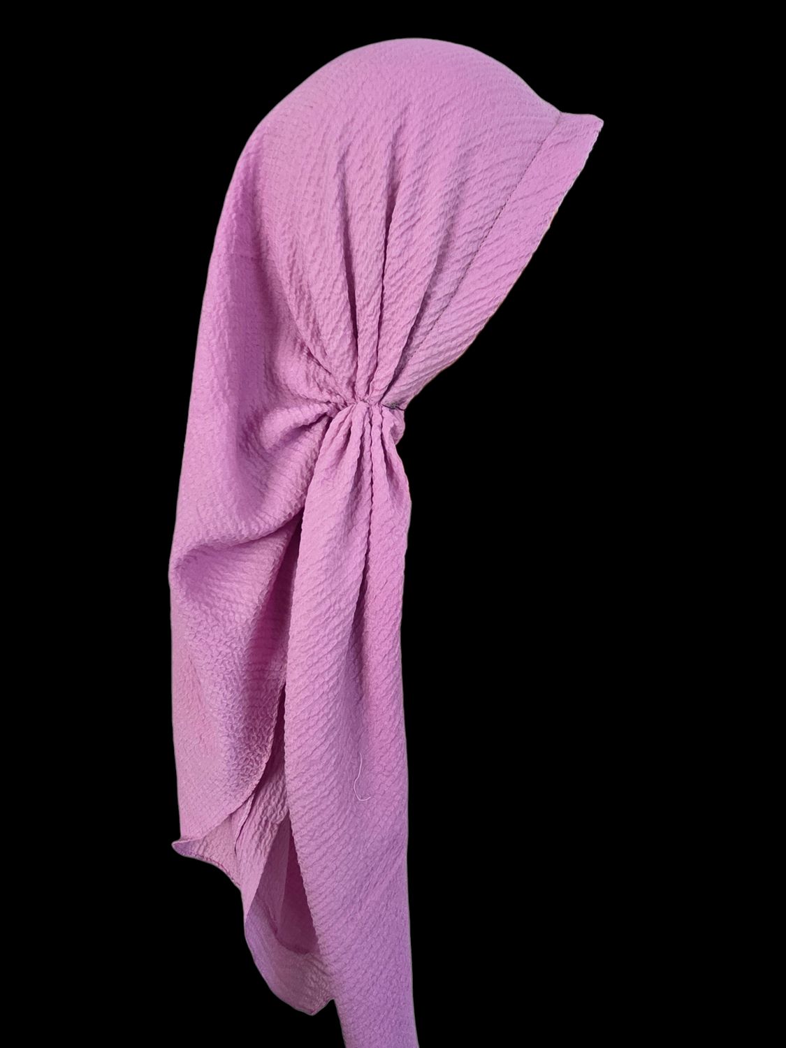 Pink - long kerchief back - textured pretied tichel (BBS) w/band sewn in