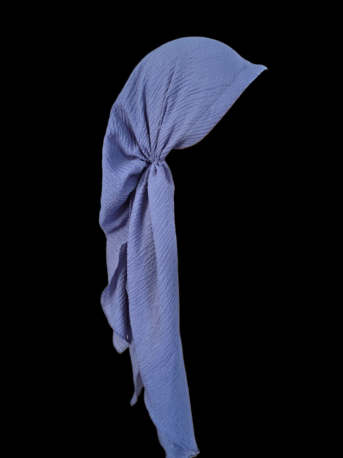 Light blue/denim - long kerchief back - textured pretied tichel (BBS) w/band sewn in