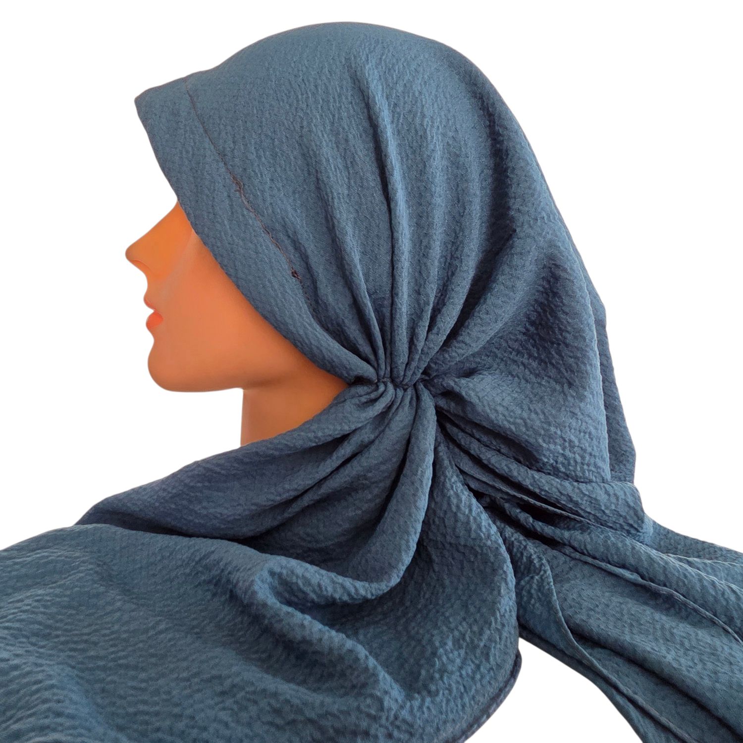 Teal - long kerchief back - textured pretied tichel (BBS) w/band sewn in