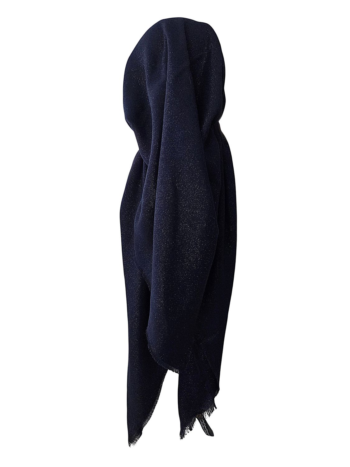 Navy - Glittery - long kerchief back - soft fringes pretied tichel (BBS) w/band sewn in