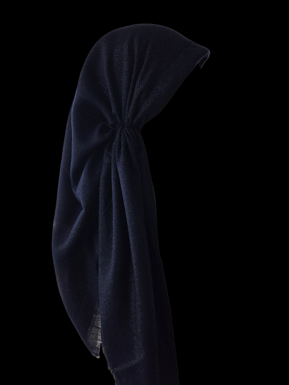 Navy - Glittery - long kerchief back - soft fringes pretied tichel (BBS) w/band sewn in