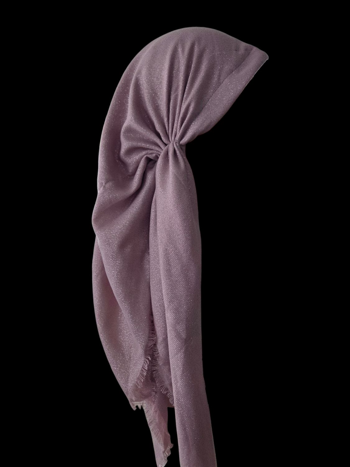 Light dusty pink/blush - Glittery - long kerchief back - soft fringes pretied tichel (BBS) w/band sewn in