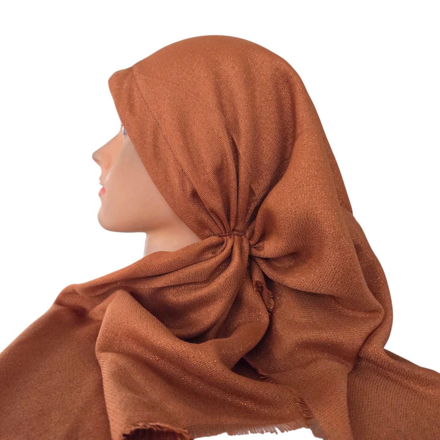 Pumpkin spice - Glittery - long kerchief back - soft fringes pretied tichel (BBS) w/band sewn in