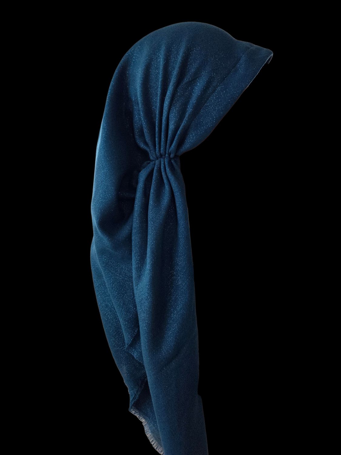 Deep teal - Glittery - long kerchief back - soft fringes pretied tichel (BBS) w/band sewn in
