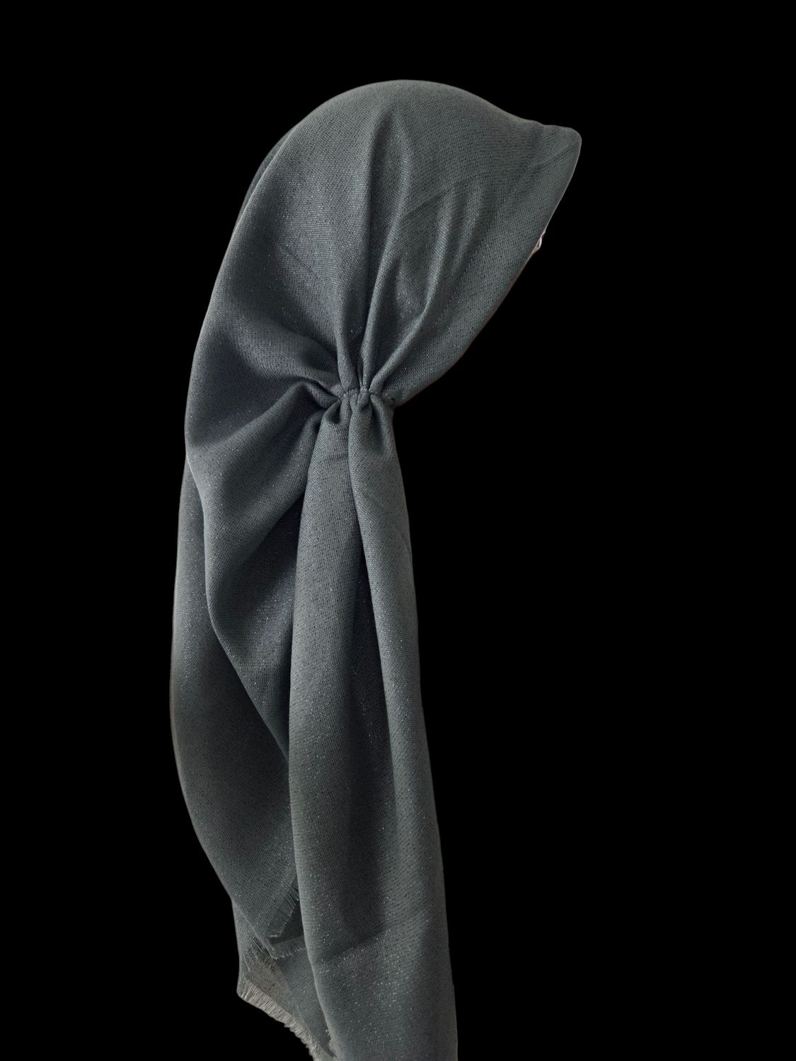 Dusty sage - Glittery - long kerchief back - soft fringes pretied tichel (BBS) w/band sewn in