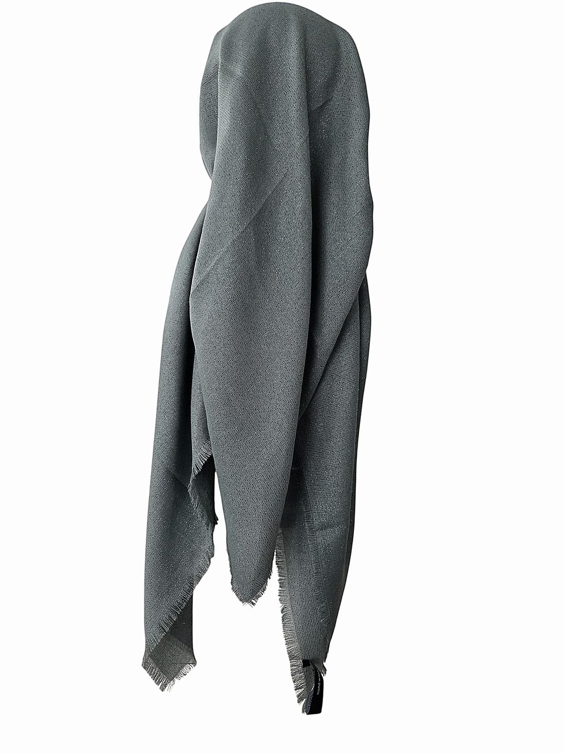 Dusty sage - Glittery - long kerchief back - soft fringes pretied tichel (BBS) w/band sewn in