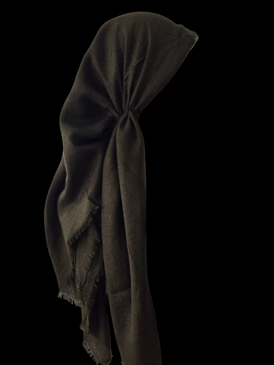 Olive - Glittery - long kerchief back - soft fringes pretied tichel (BBS) w/band sewn in