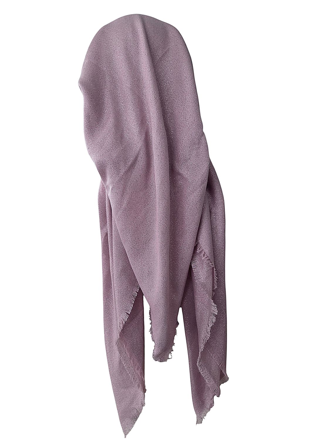 Light dusty pink/blush - Glittery - long kerchief back - soft fringes pretied tichel (BBS) w/band sewn in
