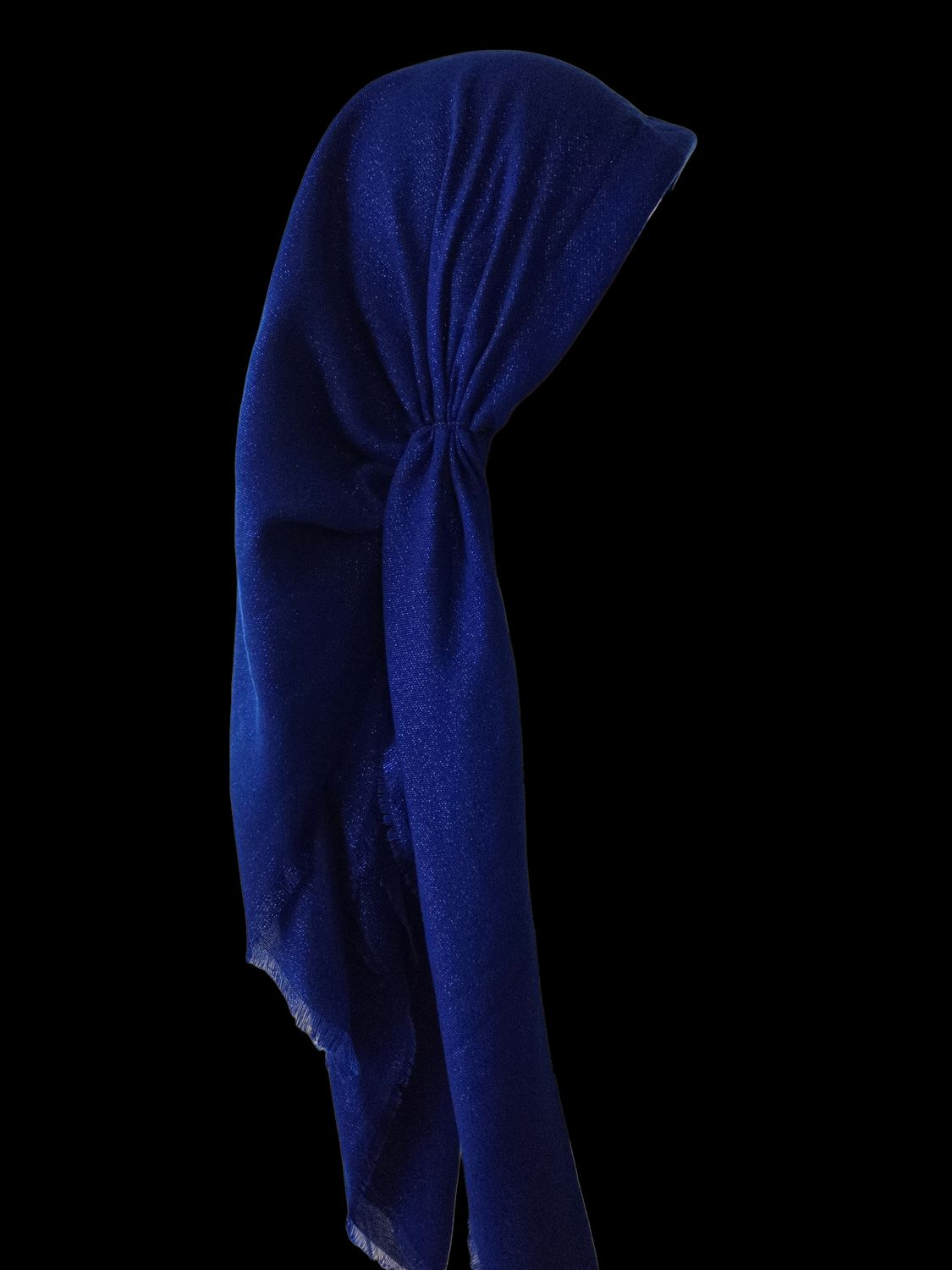 Royal blue - Glittery - long kerchief back - soft fringes pretied tichel (BBS) w/band sewn in