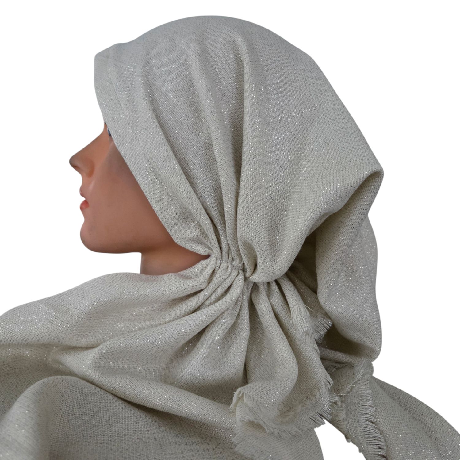 Cream shimmer  - soft fringes pretied tichel