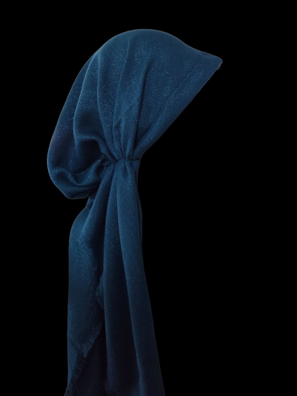 Deep turquoise/teal shimmer  - soft fringes pretied tichel