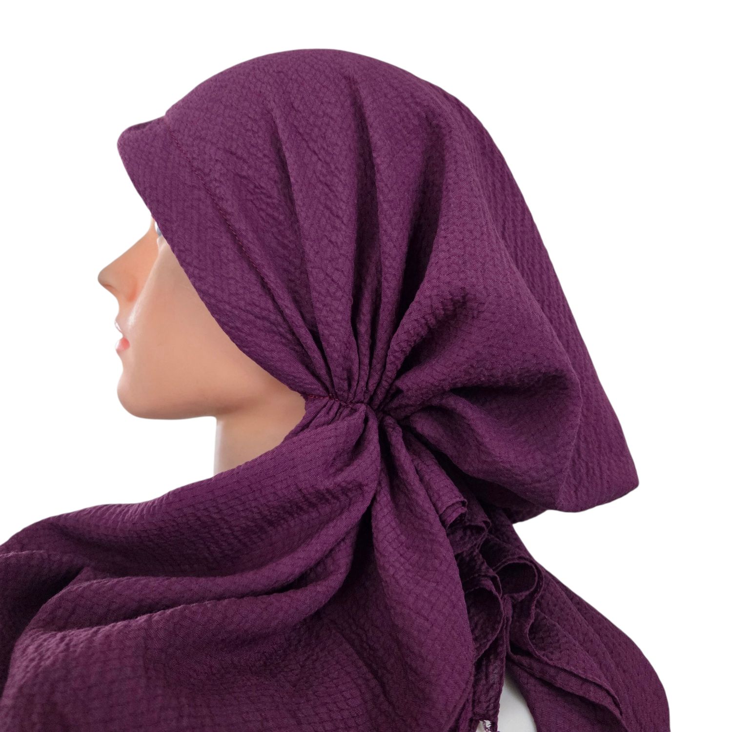 Wine/burgundy textured solid pre-tied tichel