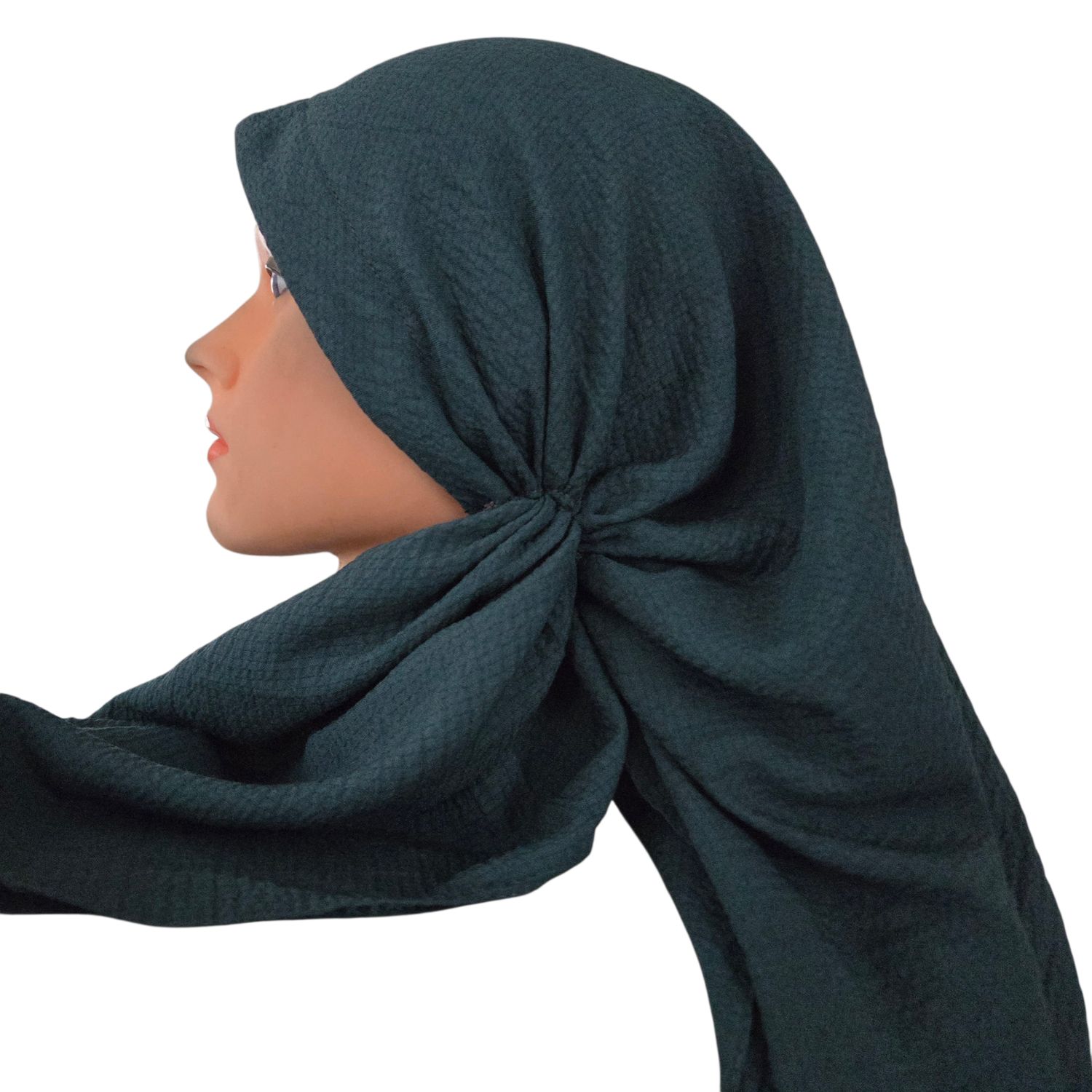 Deep green - long kerchief back - textured pretied tichel (BBS) w/band sewn in