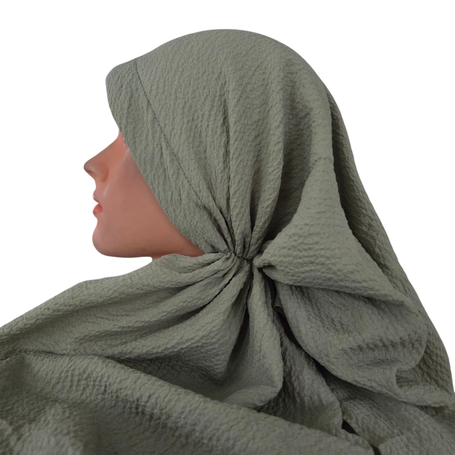 Light avocado - long kerchief back - textured pretied tichel (BBS) w/band sewn in