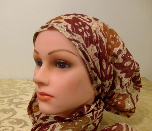 Pre tied tichel maroon and orange