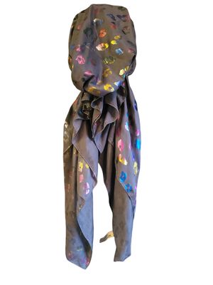 Dark gray - colorful leopard metallic pretied tichel