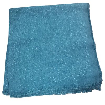 Solid slightly glittery soft fringed tichel - bright teal