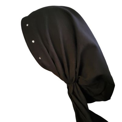 Small Black pre tied tichel w/small stones- W/band sewn in 