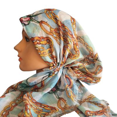 White/greens flowers n' chains - soft fringes pretied tichel