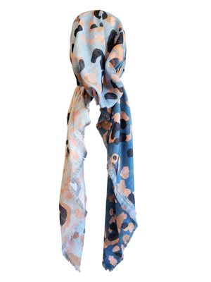 Light front - Dark denim back shaded leopard - soft fringes pretied tichel