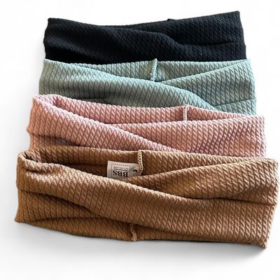 Fine cable ribbed flat turban twist headbands