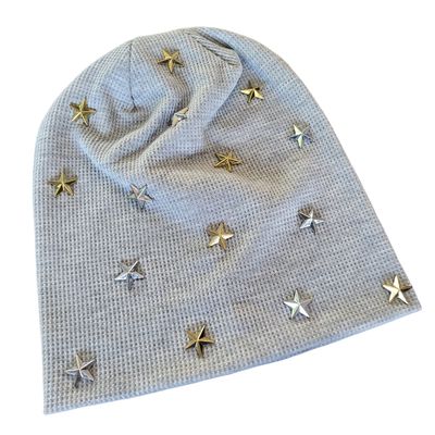 Light gray dual colored stars - waffle cotton beanie