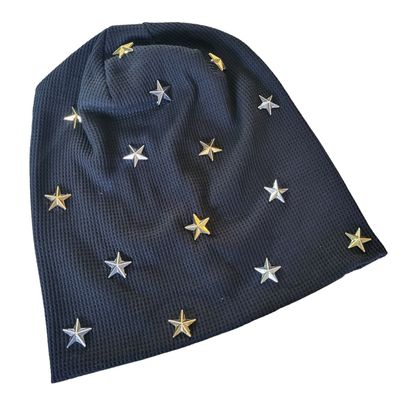 Black dual colored stars - waffle cotton beanie